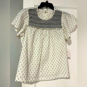 LC Lauren Conrad XL Peasant style top, off white w/black embroidery details